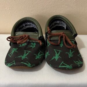 Texas Moccs Kids Moccasins with Green and Black Design